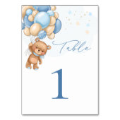 Teddy Bear Blue Balloons Babydusche Tischnummer (Vorderseite)