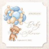 Teddy Bear Blue Balloons Babydusche Untersetzer (Vorderseite)