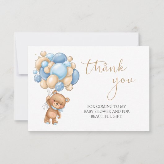 Teddy Bear Blue Balloons Babydusche Vielen Dank (Vorderseite)