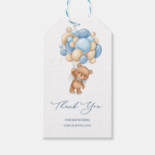 Teddy Bear Blue Balloons Babydusche Vielen Dank Geschenkanhänger