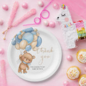Teddy Bear Blue Balloons Babydusche Vielen Dank Pappteller (Party)