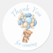 Teddy Bear Blue Balloons Babydusche Vielen Dank Runder Aufkleber (Vorderseite)