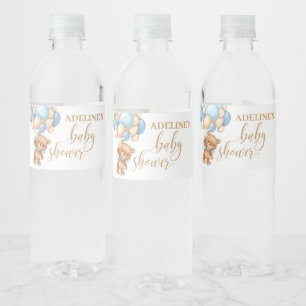 Teddy Bear Blue Balloons Babydusche Wasserflaschenetikett