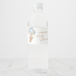 Teddy Bear Blue Balloons Babydusche Wasserflaschenetikett