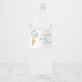 Teddy Bear Blue Balloons Babydusche Wasserflaschenetikett