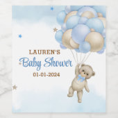 Teddy Bear Blue Balloons Babydusche Weinetikett (Einzelnes Label)