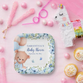 Teddy Bear Blue Balloons Bearly Wait Baby Dusche Pappteller (Party)