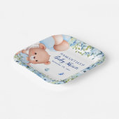 Teddy Bear Blue Balloons Bearly Wait Baby Dusche Pappteller (Gewinkelt)