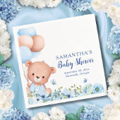 Teddy Bear Blue Balloons Bearly Wait Baby Dusche Serviette