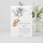 Teddy Bear Blue Balloons bow Baby Boy Dankeskarte (Stehend Vorderseite)