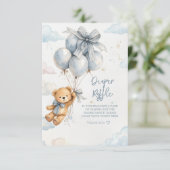 Teddy Bear Blue Balloons Clouds Baby Boy Begleitkarte (Stehend Vorderseite)