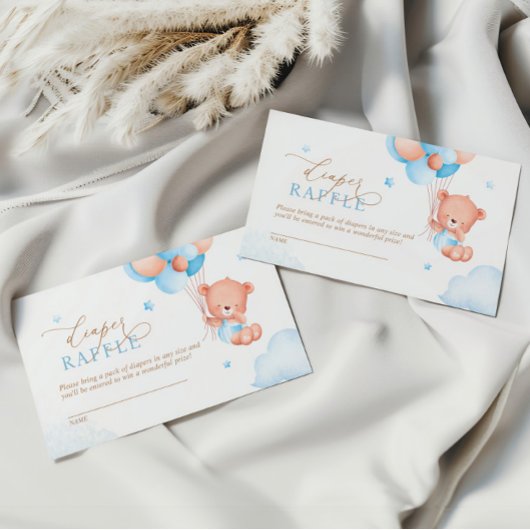 Teddy Bear Blue Balloons Diaper Raffle Begleitkarte