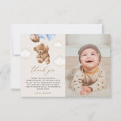 Teddy Bear, Blue Balloons, erster Geburtstag Dankeskarte (Vorderseite)