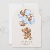 Teddy Bear, Blue Balloons, erster Geburtstag Einladung (Rückseite)