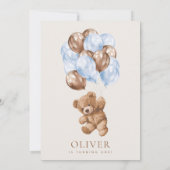 Teddy Bear, Blue Balloons, erster Geburtstag Einladung (Rückseite)