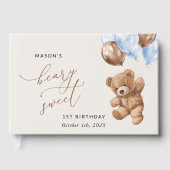 Teddy Bear, Blue Balloons, erster Geburtstag Gästebuch (Vorderseite)