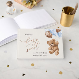 Teddy Bear, Blue Balloons, erster Geburtstag Gästebuch