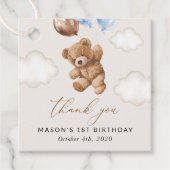 Teddy Bear, Blue Balloons, erster Geburtstag Geschenkanhänger (Vorderseite)