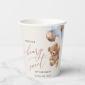 Teddy Bear, Blue Balloons, erster Geburtstag Pappbecher (Rückseite)