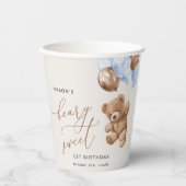 Teddy Bear, Blue Balloons, erster Geburtstag Pappbecher (Vorderseite)