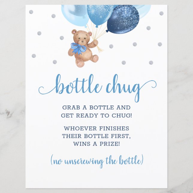 Teddy Bear Blue Balloons Flasche Chug Spiel (Vorderseite)
