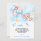 Teddy Bear Blue Balloons Gold Stars Taufe Dankeskarte (Vorderseite)