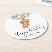 Teddy Bear Blue Balloons Happy Birthday Runder Pappuntersetzer (Angewinkelt)