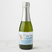 Teddy Bear Blue Balloons Mini Sparkling Weinkeller Schaumweinetikett (Vorderseite)