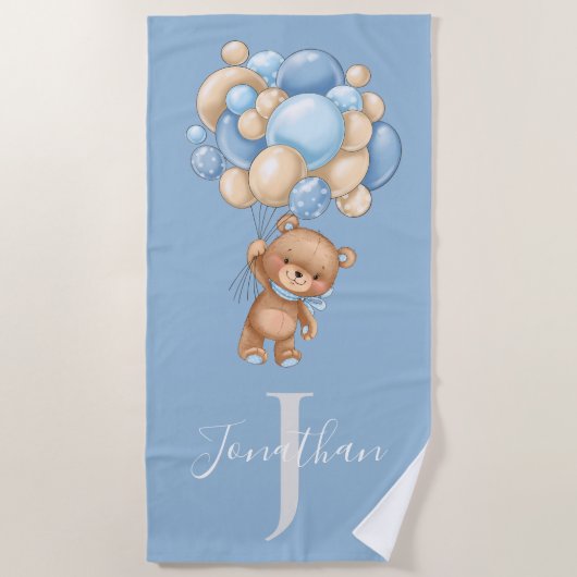 Teddy Bear Blue Balloons Strandtuch für Kinder (Vorderseite)