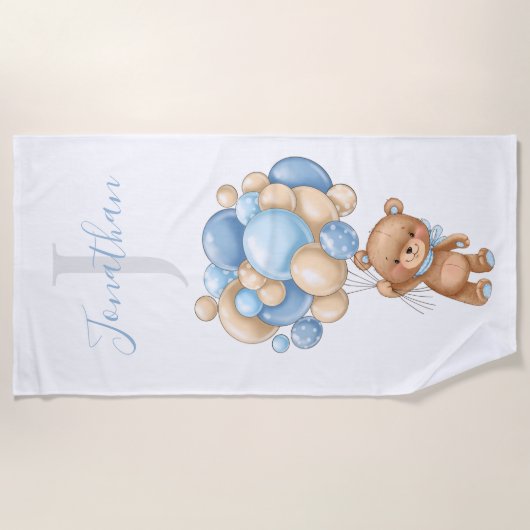Teddy Bear Blue Balloons Strandtuch für Kinder (Vorderseite)