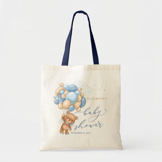 Teddy Bear Blue Balloons Tote Bag Tragetasche (Vorne)