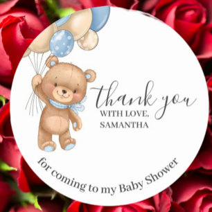 Teddy Bear Blue Balloons Vielen Dank Runder Aufkleber