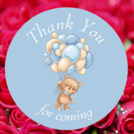Teddy Bear Blue Balloons Vielen Dank Runder Aufkleber