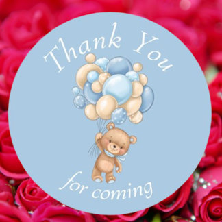 Teddy Bear Blue Balloons Vielen Dank Runder Aufkleber