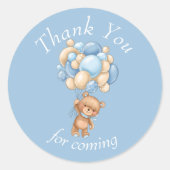 Teddy Bear Blue Balloons Vielen Dank Runder Aufkleber (Vorderseite)