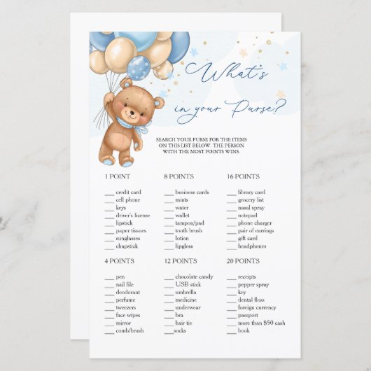 Teddy Bear Blue Balloons Was ist in eurem Purse Ga (Vorne/Hinten)