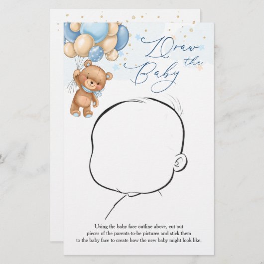 Teddy Bear Blue Balloons Zeichnete das Baby Game (Vorne/Hinten)