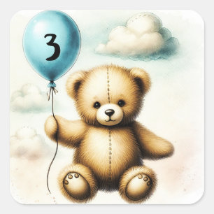Teddy Bear Blue Baloons 1. Geburtstagsfeier Quadratischer Aufkleber