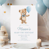 Teddy Bear Blue Beary First 1st Birthday Party Einladung