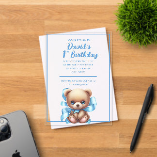 Teddy Bear Blue Birthday Akryllische Einladung