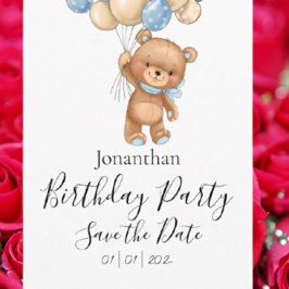 Teddy Bear Blue Birthday Party Save the Date Postkarte