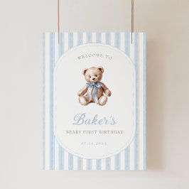 Teddy Bear Blue Birthday Willkommenszeichen Poster