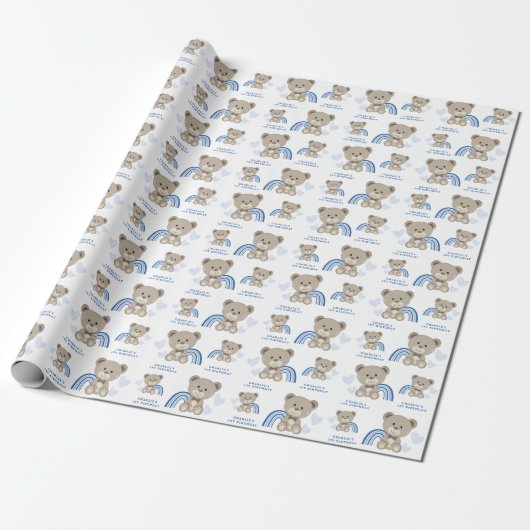TEDDY BEAR Blue Birthday Wrapping Paper Roll Geschenkpapier (Ungerollt)