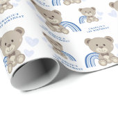 TEDDY BEAR Blue Birthday Wrapping Paper Roll Geschenkpapier (Rolleneckpunkt)