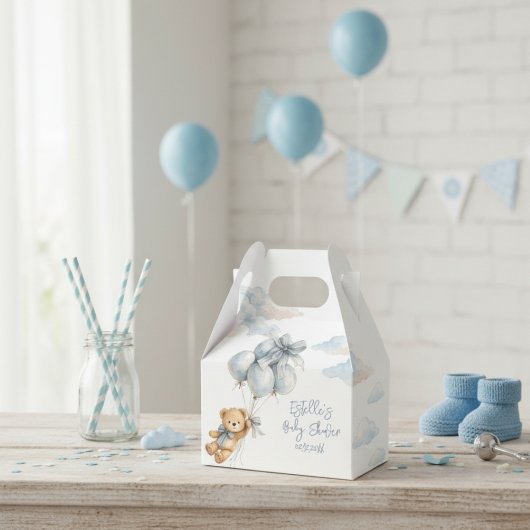 Teddy Bear Blue Bow Balloons Clouds Baby Boy Geschenkschachtel