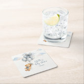 Teddy Bear Blue Bow Balloons Clouds Baby Boy Rechteckiger Pappuntersetzer (Vor Ort)