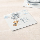 Teddy Bear Blue Bow Balloons Clouds Baby Boy Rechteckiger Pappuntersetzer (angewinkelt)