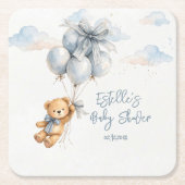 Teddy Bear Blue Bow Balloons Clouds Baby Boy Rechteckiger Pappuntersetzer (Vorderseite)