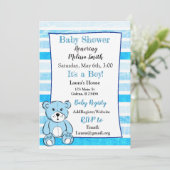 Teddy Bear Blue Boy Baby Shower Einladungen (Stehend Vorderseite)