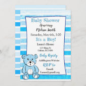 Teddy Bear Blue Boy Baby Shower Einladungen (Vorne/Hinten)